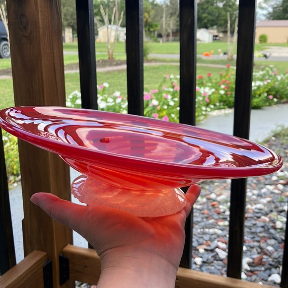 Disney Arribas Brothers blown glass peppermint swirl pedestal bowl - Picture 1 of 9